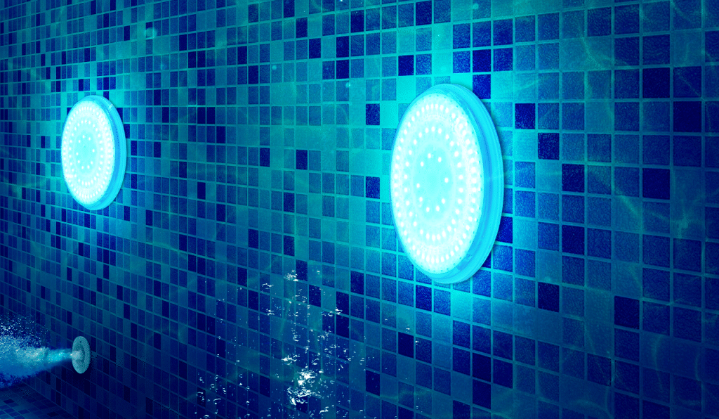 LED lighting inside a swimming pool.